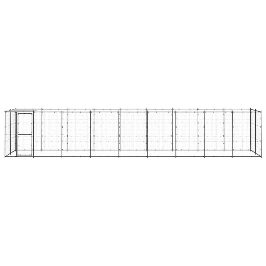 Hondenkennel Met Dak 21,78 M² Staal Zwart En Zilver 990 x 220 x 180 cm Ja