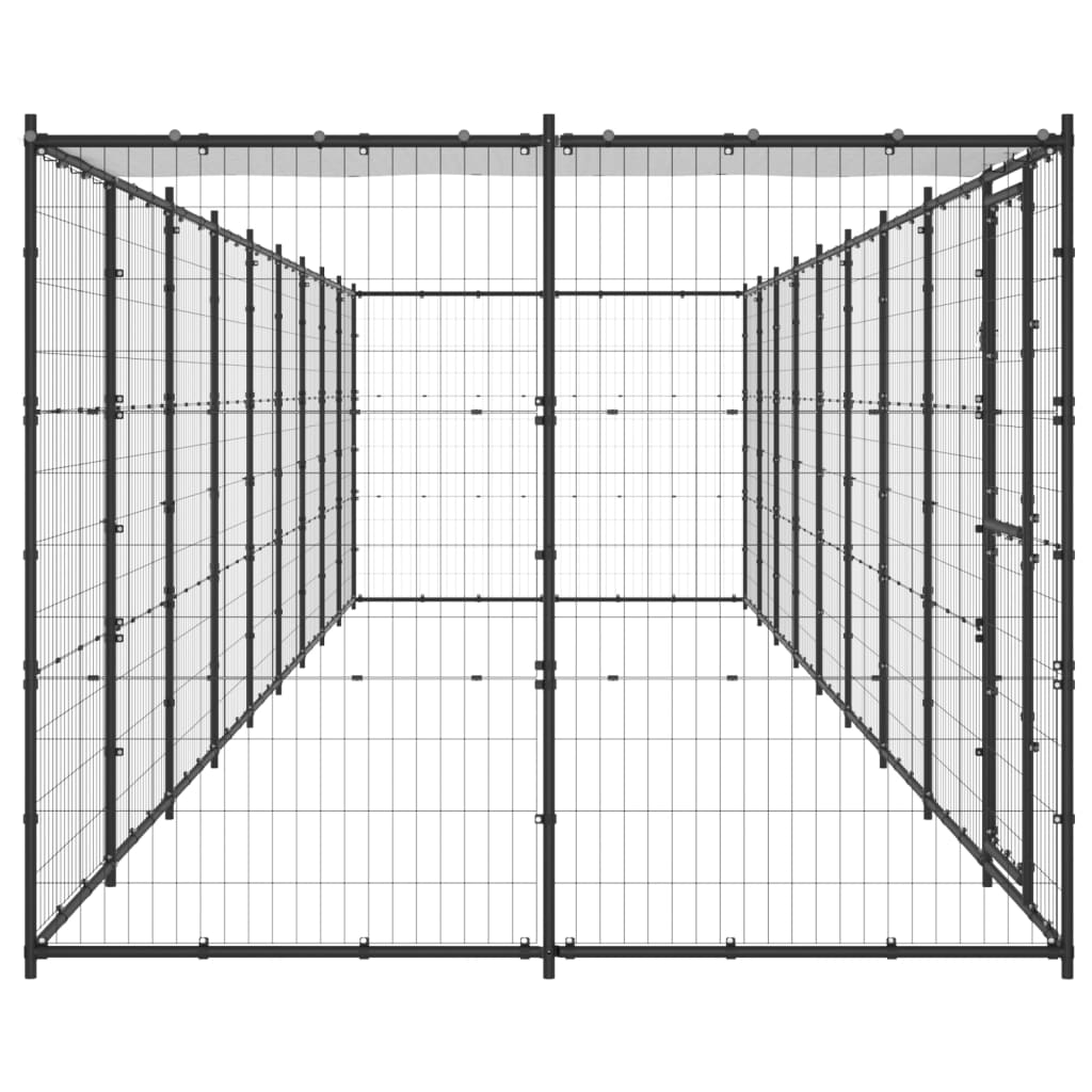 Hondenkennel Met Dak 21,78 M² Staal Zwart En Zilver 990 x 220 x 180 cm Ja