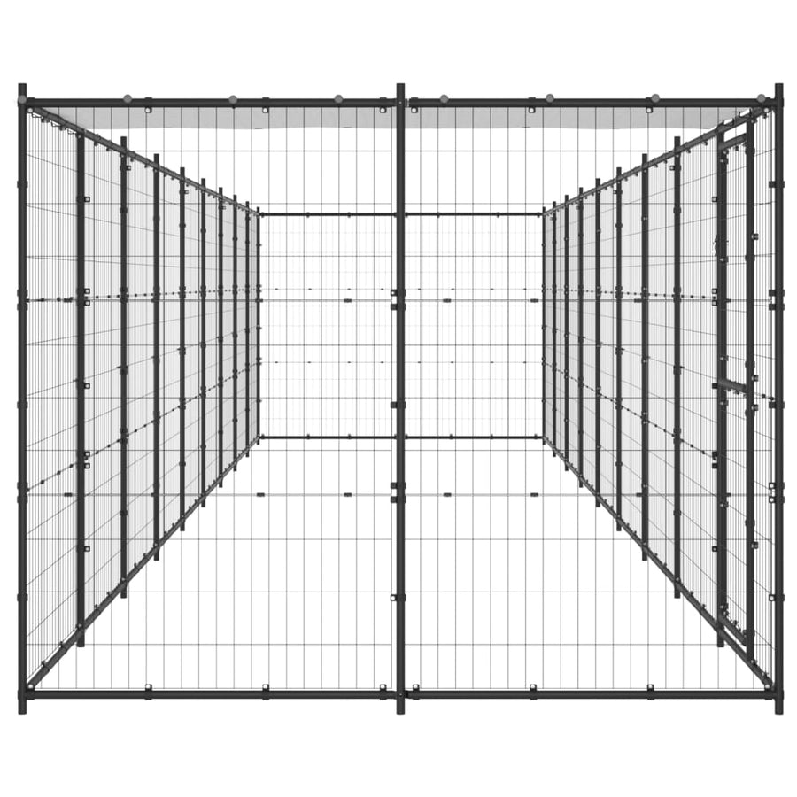Hondenkennel Met Dak 21,78 M² Staal Zwart En Zilver 990 x 220 x 180 cm Ja