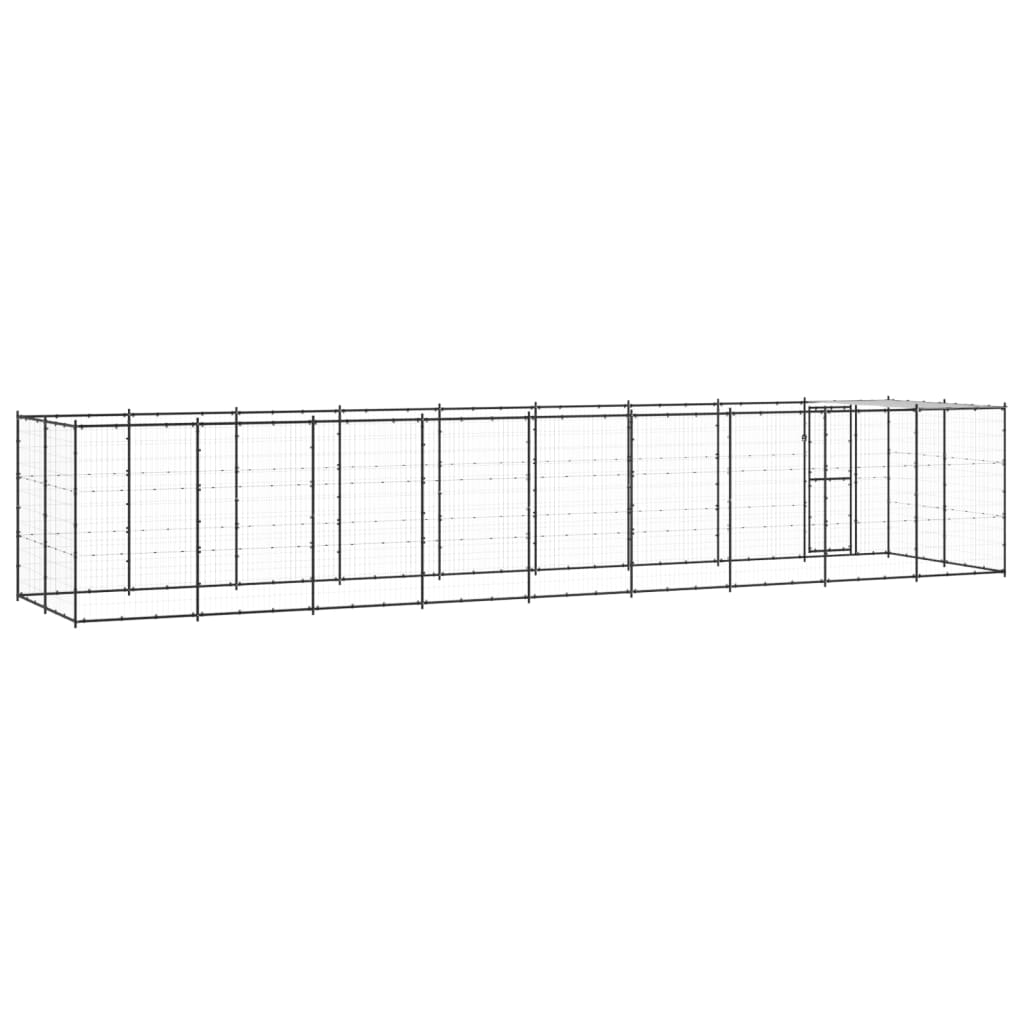 Hondenkennel Met Dak 21,78 M² Staal Zwart En Zilver 990 x 220 x 180 cm Ja