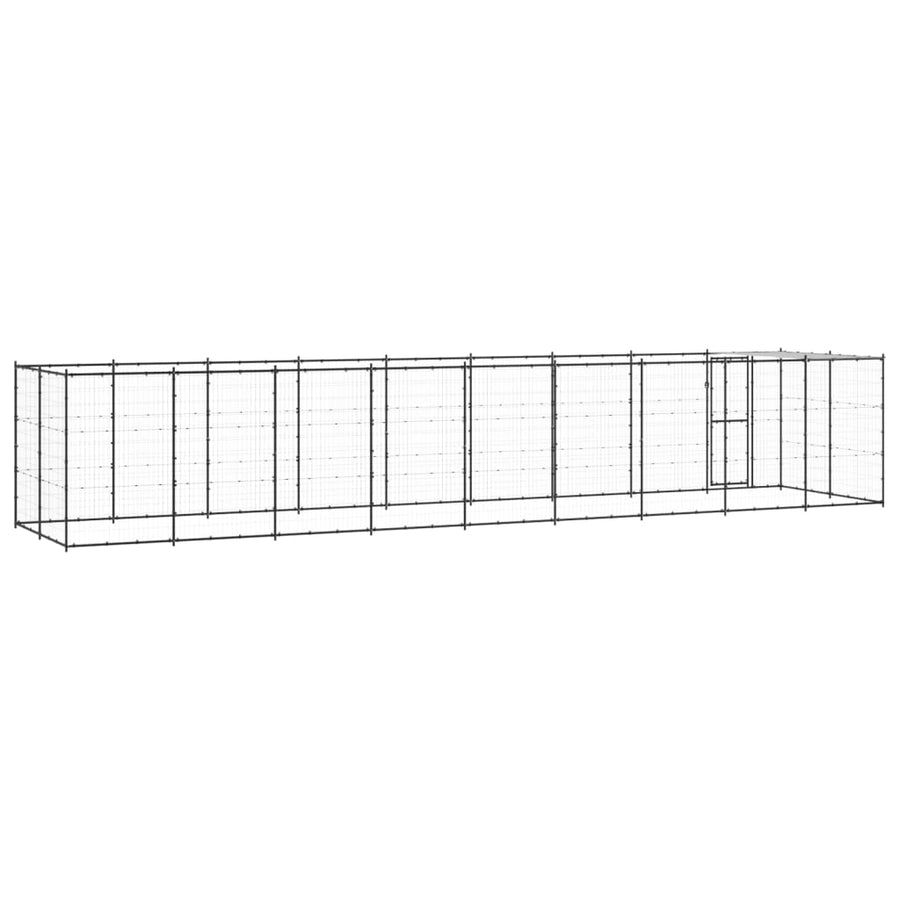 Hondenkennel Met Dak 21,78 M² Staal Zwart En Zilver 990 x 220 x 180 cm Ja