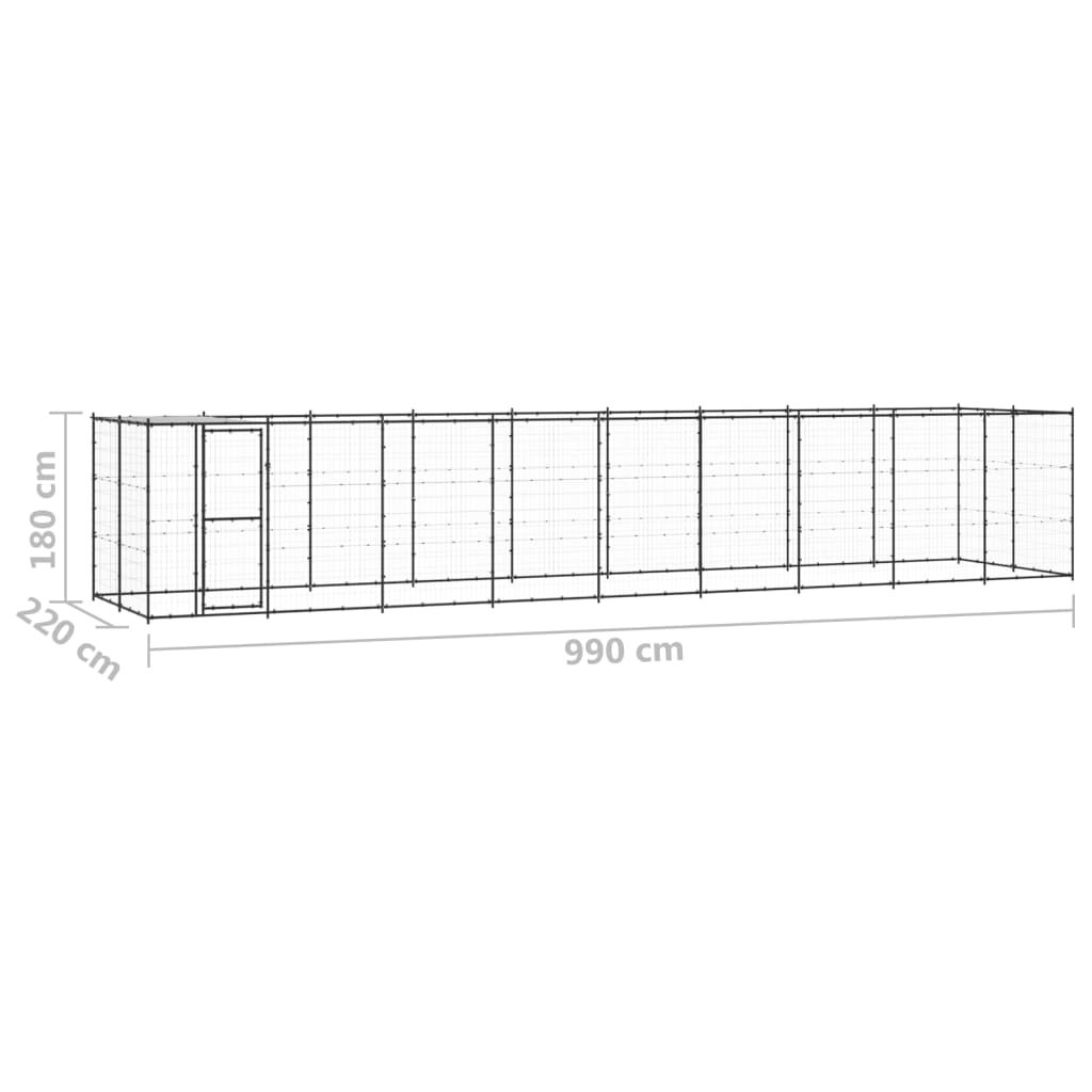 Hondenkennel Met Dak 21,78 M² Staal Zwart En Zilver 990 x 220 x 180 cm Ja