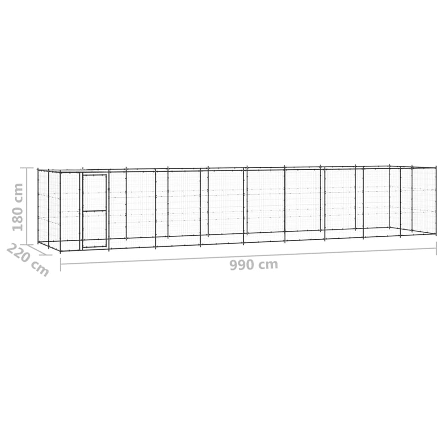 Hondenkennel Met Dak 21,78 M² Staal Zwart En Zilver 990 x 220 x 180 cm Ja
