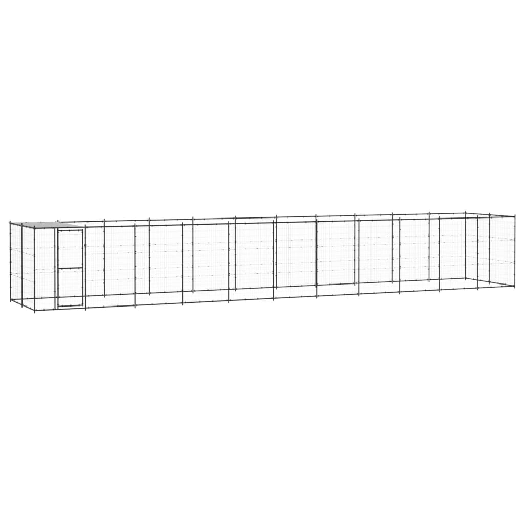 Hondenkennel Met Dak 26,62 M² Staal Zwart En Zilver 1210 x 220 x 180 cm Ja
