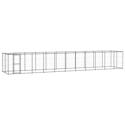 Hondenkennel Met Dak 26,62 M² Staal Zwart En Zilver 1210 x 220 x 180 cm Ja