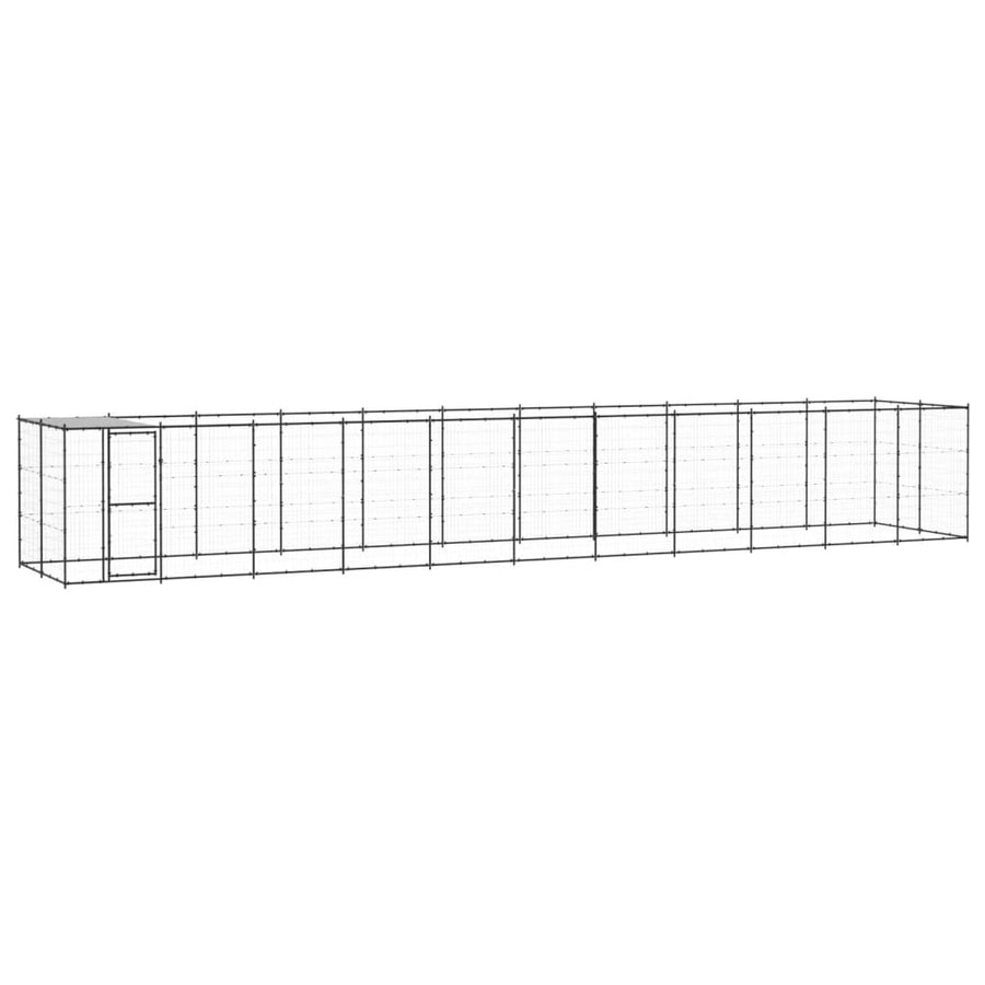 Hondenkennel Met Dak 26,62 M² Staal Zwart En Zilver 1210 x 220 x 180 cm Ja