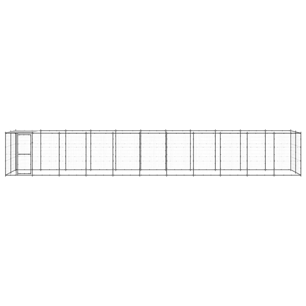 Hondenkennel Met Dak 26,62 M² Staal Zwart En Zilver 1210 x 220 x 180 cm Ja