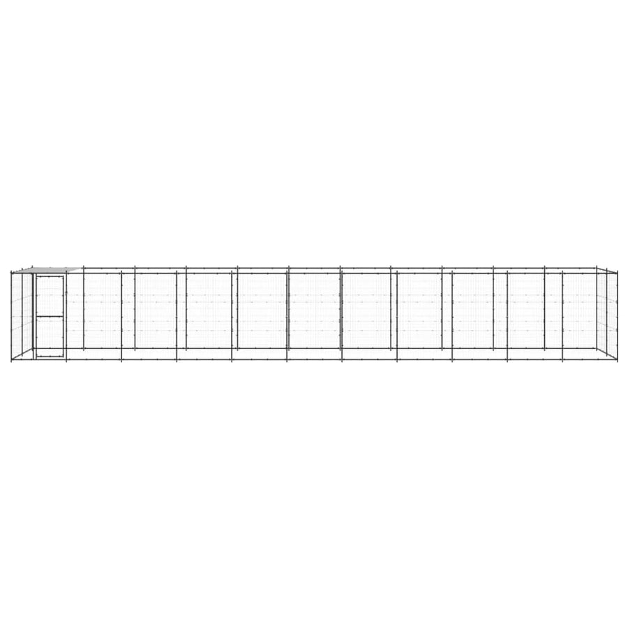 Hondenkennel Met Dak 26,62 M² Staal Zwart En Zilver 1210 x 220 x 180 cm Ja