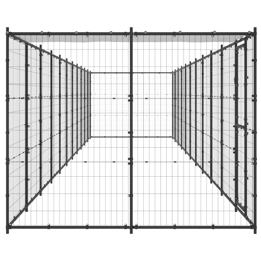 Hondenkennel Met Dak 26,62 M² Staal Zwart En Zilver 1210 x 220 x 180 cm Ja