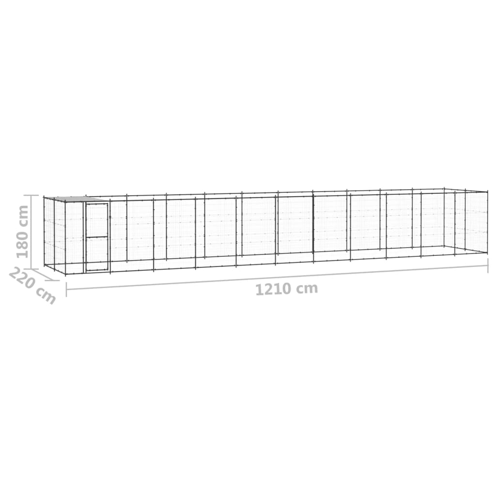 Hondenkennel Met Dak 26,62 M² Staal Zwart En Zilver 1210 x 220 x 180 cm Ja