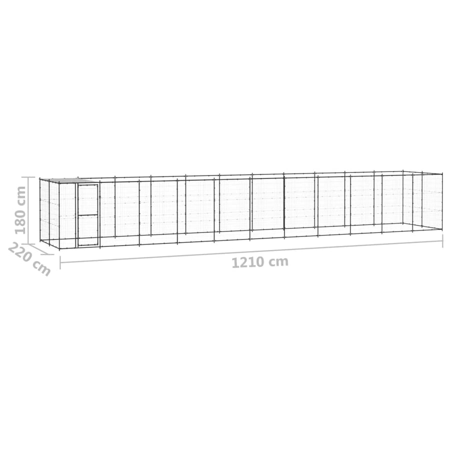 Hondenkennel Met Dak 26,62 M² Staal Zwart En Zilver 1210 x 220 x 180 cm Ja