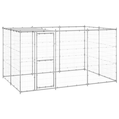 Hondenkennel met dak 7,26 m² gegalvaniseerd staal 330 x 220 x 180 cm Zilver Ja