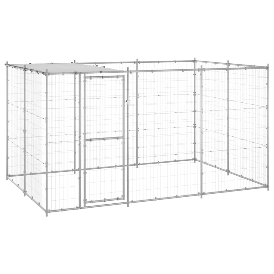 Hondenkennel met dak 7,26 m² gegalvaniseerd staal 330 x 220 x 180 cm Zilver Ja
