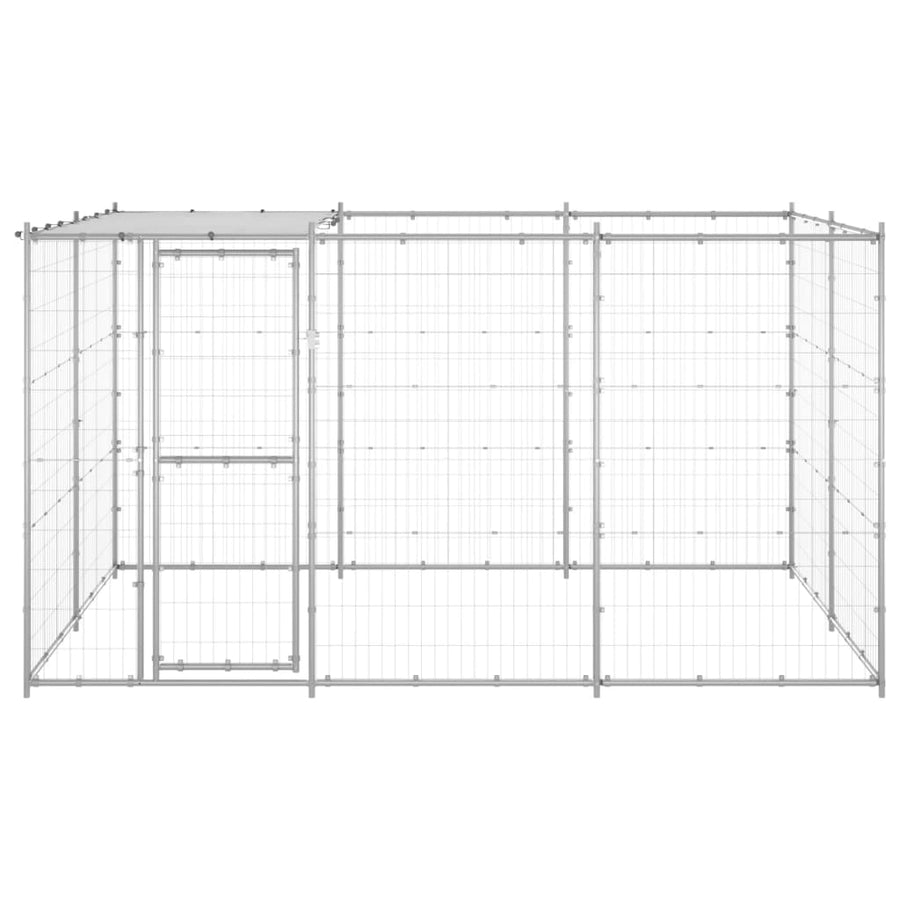 Hondenkennel met dak 7,26 m² gegalvaniseerd staal 330 x 220 x 180 cm Zilver Ja