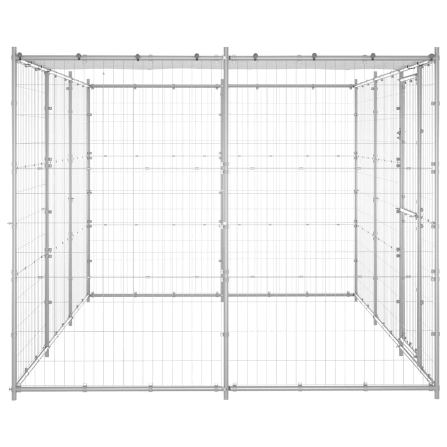 Hondenkennel met dak 7,26 m² gegalvaniseerd staal 330 x 220 x 180 cm Zilver Ja