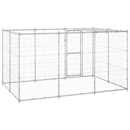 Hondenkennel met dak 7,26 m² gegalvaniseerd staal 330 x 220 x 180 cm Zilver Ja