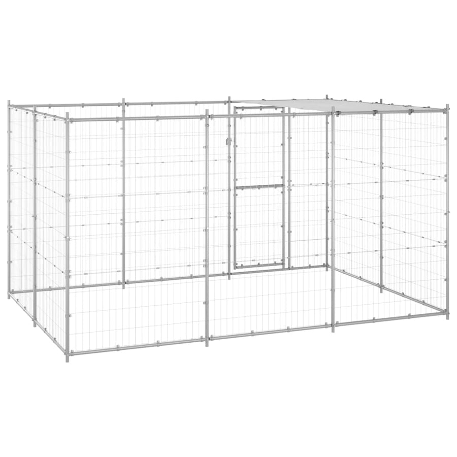 Hondenkennel met dak 7,26 m² gegalvaniseerd staal 330 x 220 x 180 cm Zilver Ja