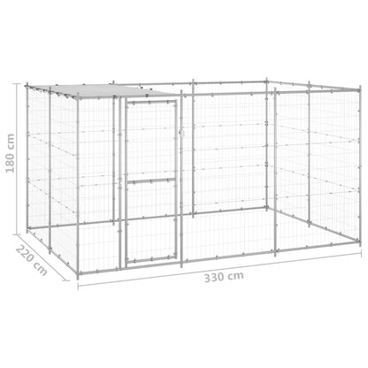 Hondenkennel met dak 7,26 m² gegalvaniseerd staal 330 x 220 x 180 cm Zilver Ja