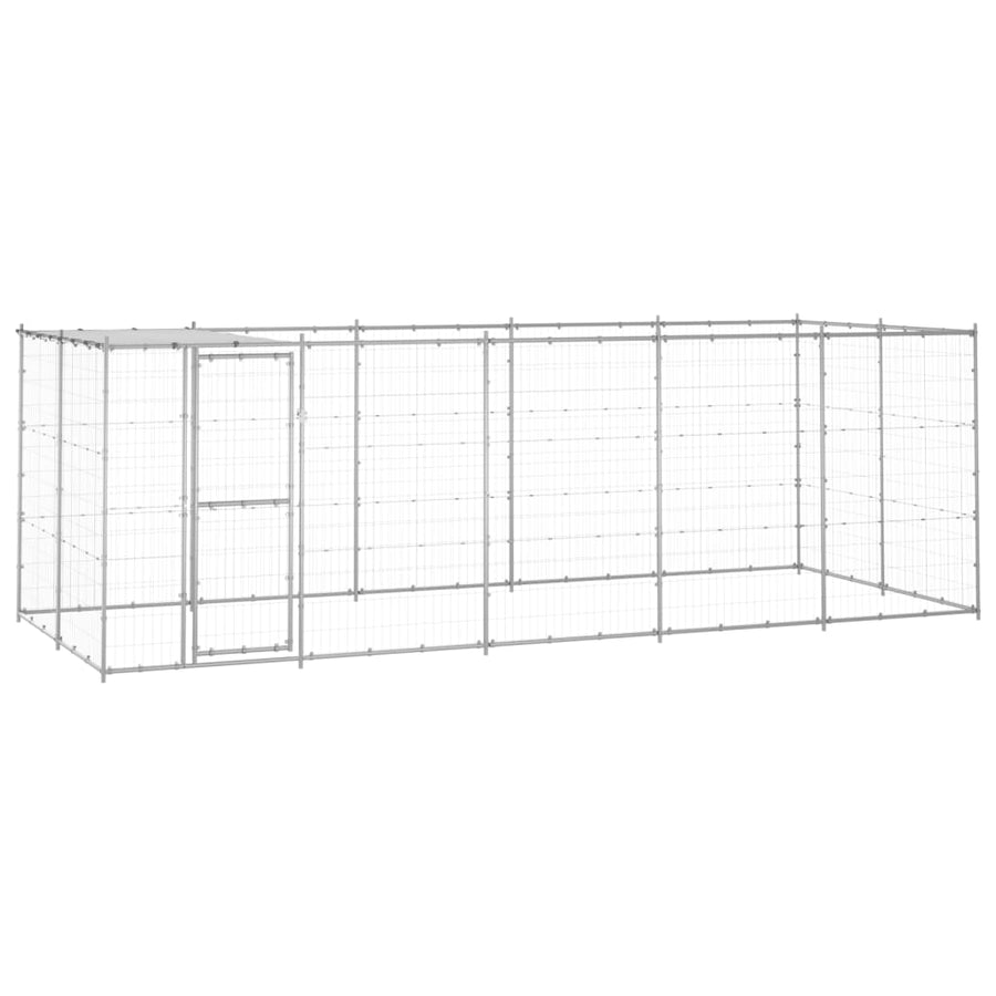 Hondenkennel Met Dak 12,1 M² Gegalvaniseerd Staal 550 x 220 x 180 cm Zilver Ja