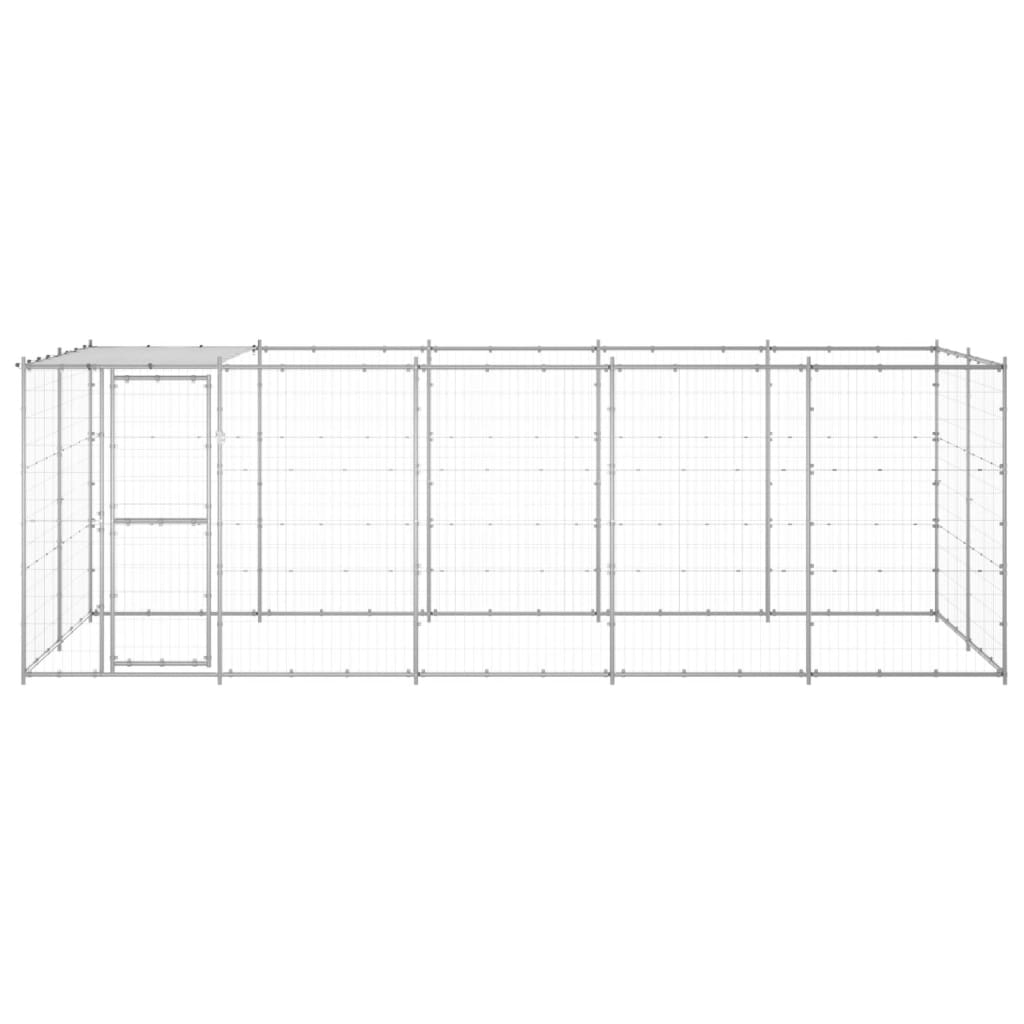 Hondenkennel Met Dak 12,1 M² Gegalvaniseerd Staal 550 x 220 x 180 cm Zilver Ja