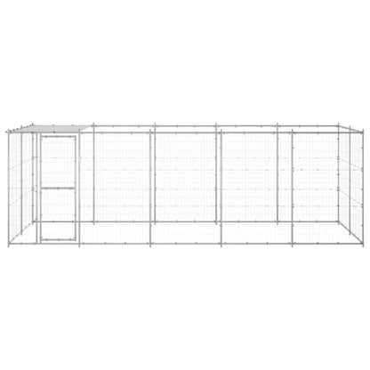 Hondenkennel Met Dak 12,1 M² Gegalvaniseerd Staal 550 x 220 x 180 cm Zilver Ja