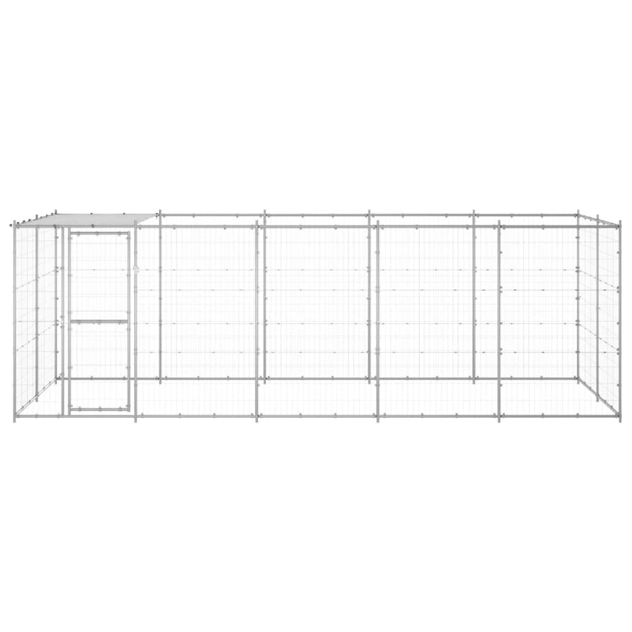 Hondenkennel Met Dak 12,1 M² Gegalvaniseerd Staal 550 x 220 x 180 cm Zilver Ja