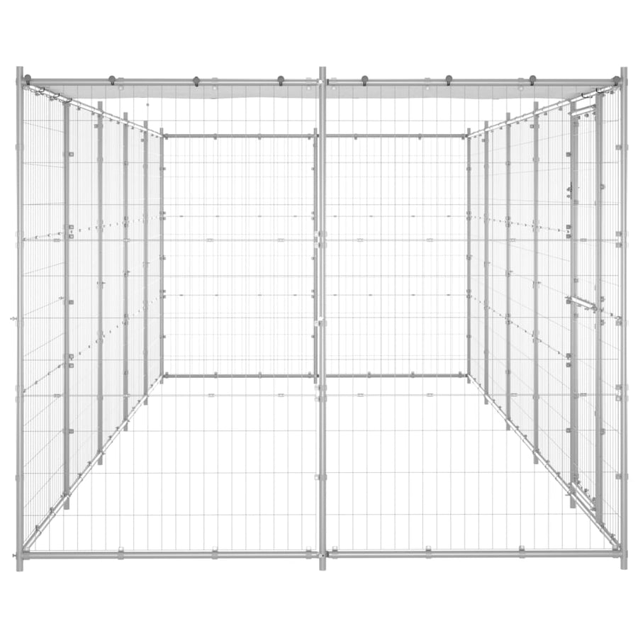 Hondenkennel Met Dak 12,1 M² Gegalvaniseerd Staal 550 x 220 x 180 cm Zilver Ja