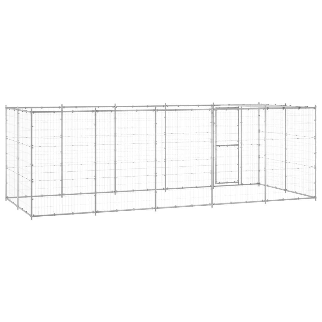 Hondenkennel Met Dak 12,1 M² Gegalvaniseerd Staal 550 x 220 x 180 cm Zilver Ja