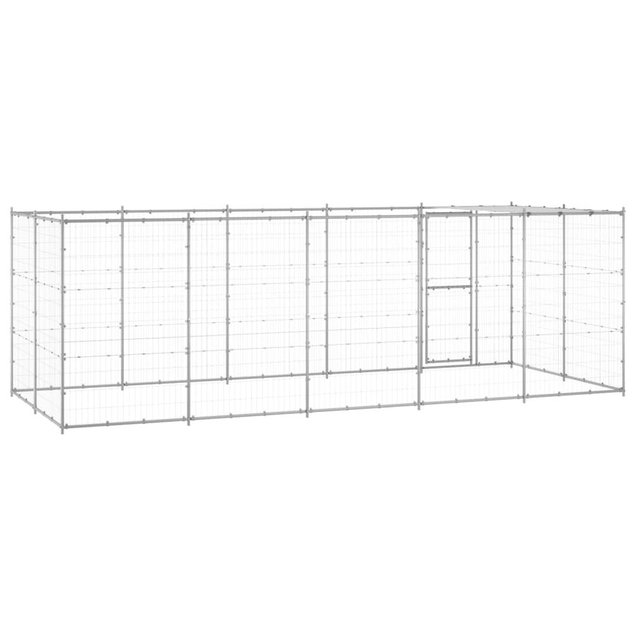 Hondenkennel Met Dak 12,1 M² Gegalvaniseerd Staal 550 x 220 x 180 cm Zilver Ja