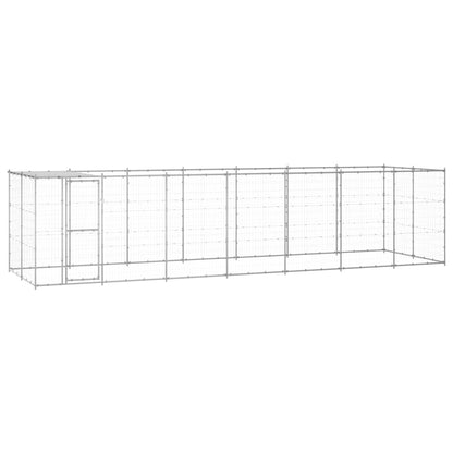 Hondenkennel met dak 16,94 m² gegalvaniseerd staal 770 x 220 x 180 cm Zilver Ja