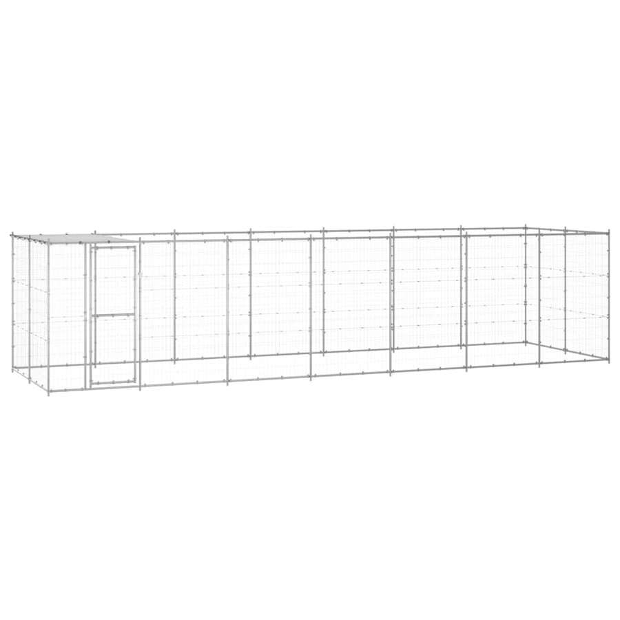 Hondenkennel met dak 16,94 m² gegalvaniseerd staal 770 x 220 x 180 cm Zilver Ja