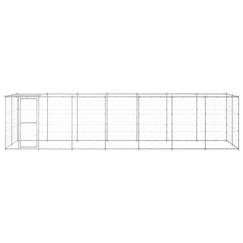 Hondenkennel met dak 16,94 m² gegalvaniseerd staal 770 x 220 x 180 cm Zilver Ja