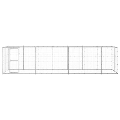 Hondenkennel met dak 16,94 m² gegalvaniseerd staal 770 x 220 x 180 cm Zilver Ja