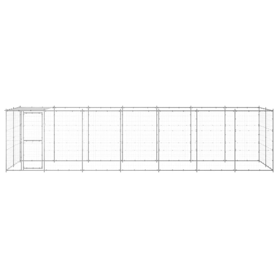 Hondenkennel met dak 16,94 m² gegalvaniseerd staal 770 x 220 x 180 cm Zilver Ja
