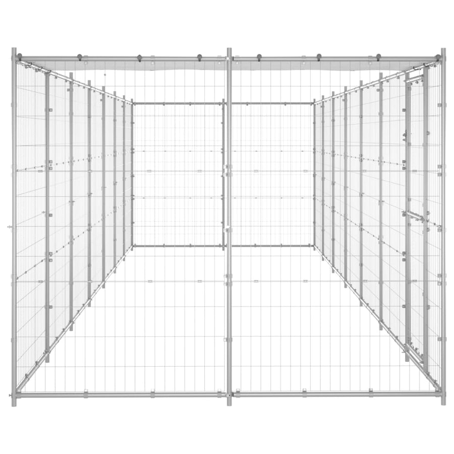Hondenkennel met dak 16,94 m² gegalvaniseerd staal 770 x 220 x 180 cm Zilver Ja