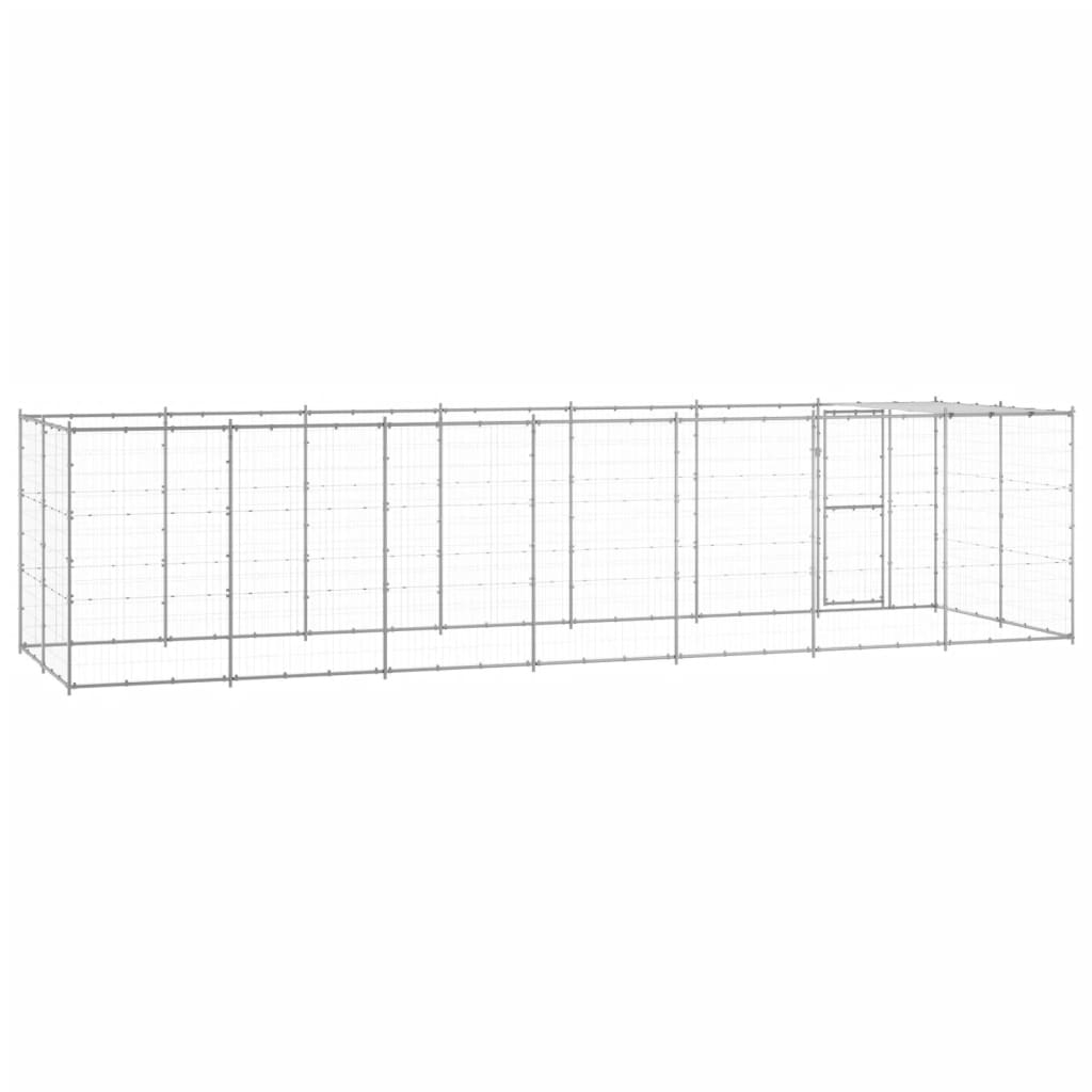 Hondenkennel met dak 16,94 m² gegalvaniseerd staal 770 x 220 x 180 cm Zilver Ja