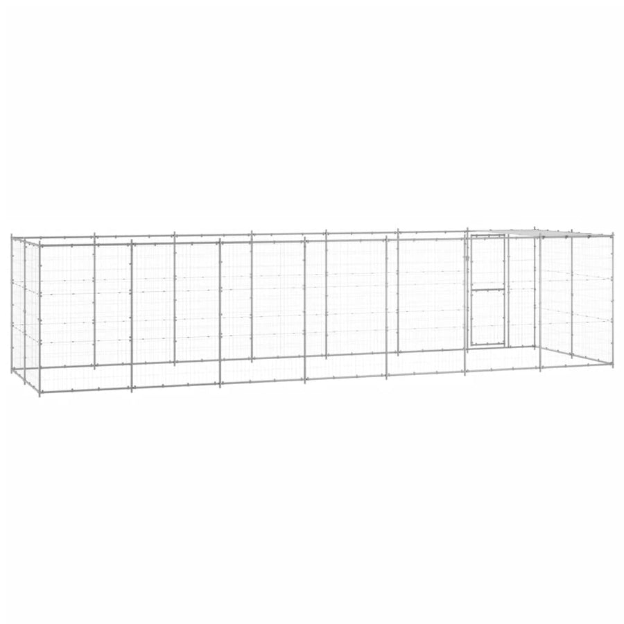 Hondenkennel met dak 16,94 m² gegalvaniseerd staal 770 x 220 x 180 cm Zilver Ja