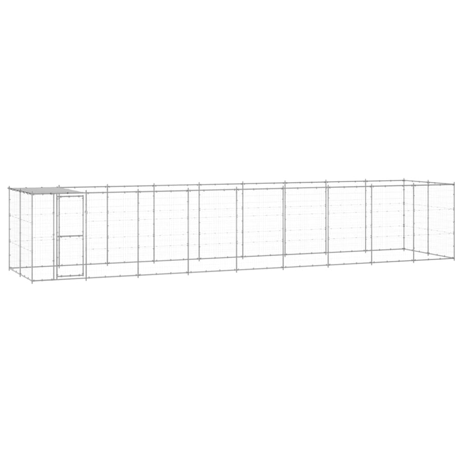 Hondenkennel Met Dak 21,78 M² Gegalvaniseerd Staal 990 x 220 x 180 cm Zilver Ja