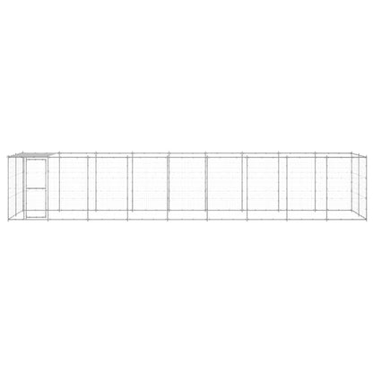 Hondenkennel Met Dak 21,78 M² Gegalvaniseerd Staal 990 x 220 x 180 cm Zilver Ja