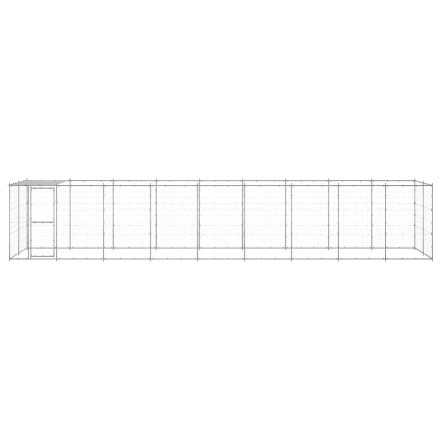 Hondenkennel Met Dak 21,78 M² Gegalvaniseerd Staal 990 x 220 x 180 cm Zilver Ja
