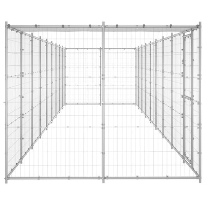 Hondenkennel Met Dak 21,78 M² Gegalvaniseerd Staal 990 x 220 x 180 cm Zilver Ja