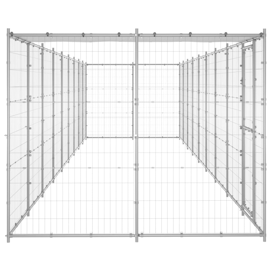 Hondenkennel Met Dak 21,78 M² Gegalvaniseerd Staal 990 x 220 x 180 cm Zilver Ja