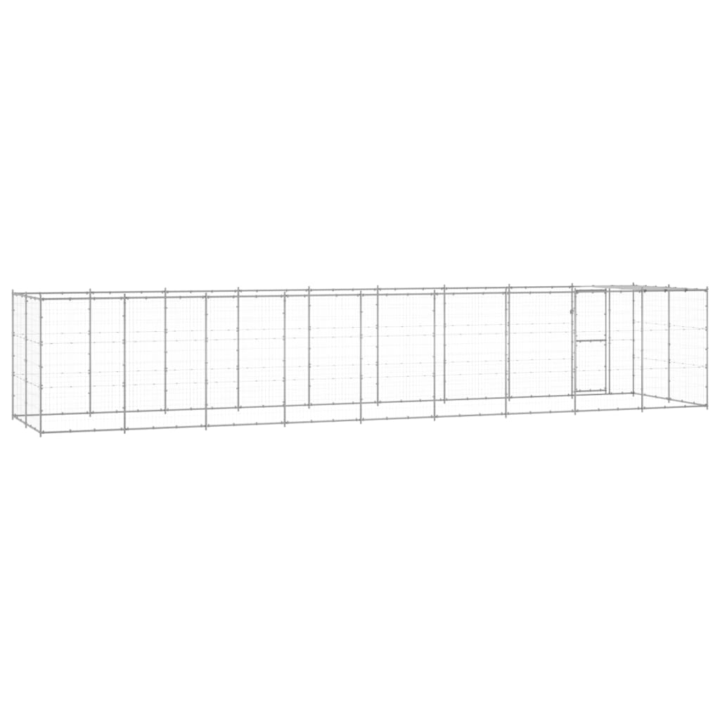 Hondenkennel Met Dak 21,78 M² Gegalvaniseerd Staal 990 x 220 x 180 cm Zilver Ja
