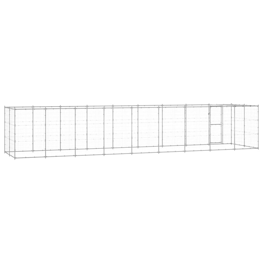 Hondenkennel Met Dak 21,78 M² Gegalvaniseerd Staal 990 x 220 x 180 cm Zilver Ja