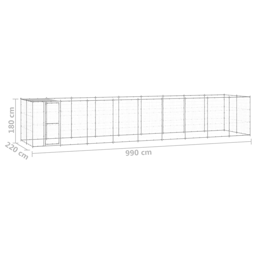 Hondenkennel Met Dak 21,78 M² Gegalvaniseerd Staal 990 x 220 x 180 cm Zilver Ja