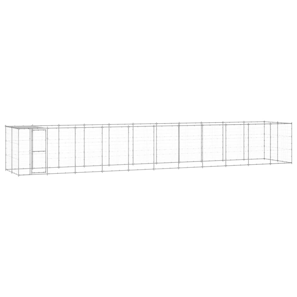 Hondenkennel Met Dak 26,62 M² Gegalvaniseerd Staal 1210 x 220 x 180 cm Zilver Ja