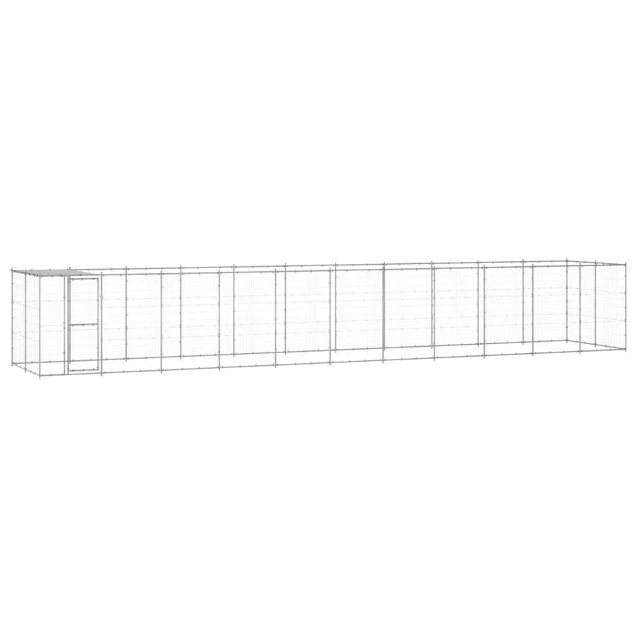 Hondenkennel Met Dak 26,62 M² Gegalvaniseerd Staal 1210 x 220 x 180 cm Zilver Ja