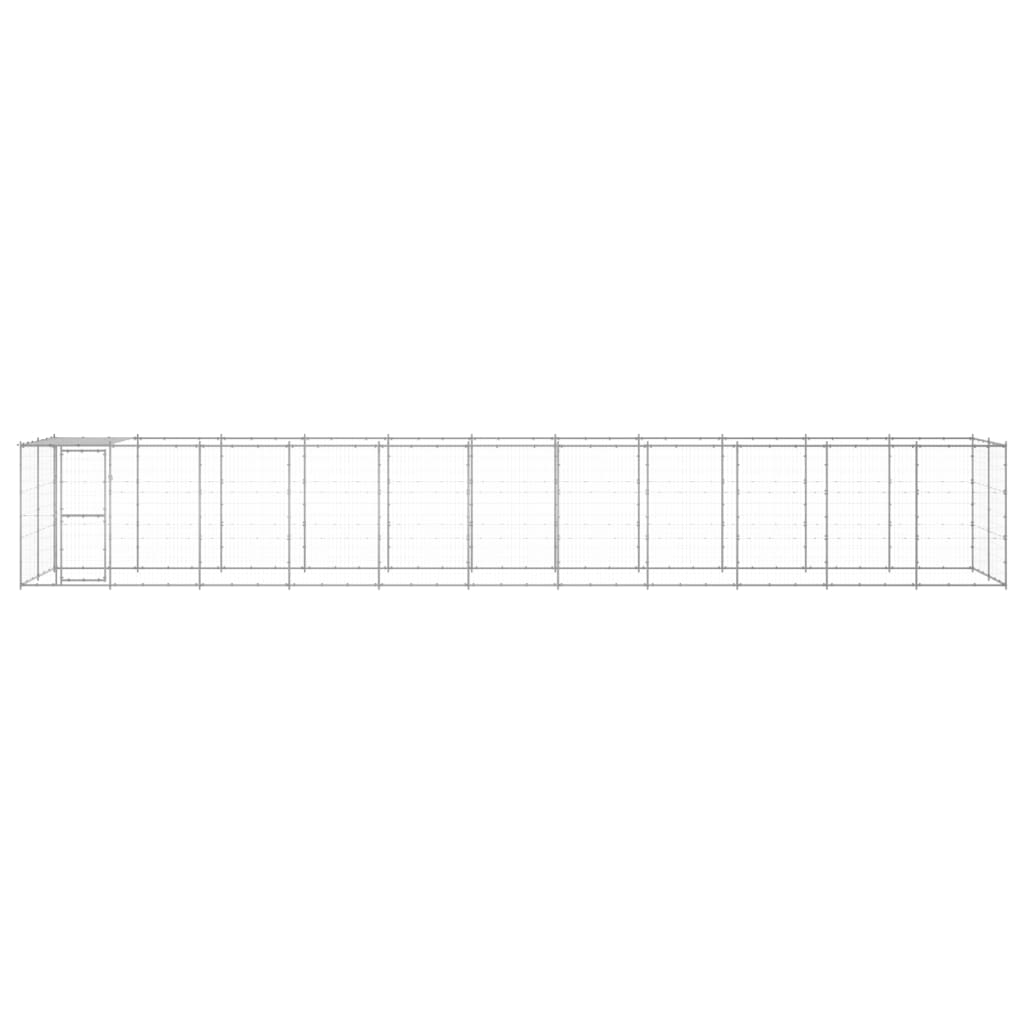 Hondenkennel Met Dak 26,62 M² Gegalvaniseerd Staal 1210 x 220 x 180 cm Zilver Ja