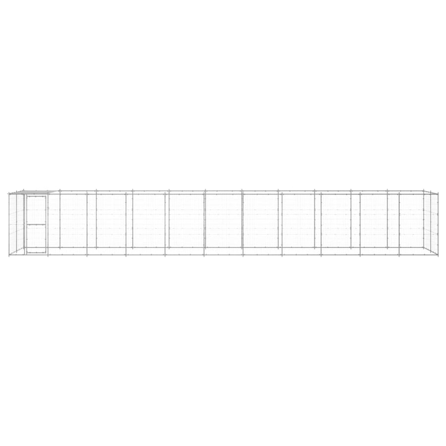 Hondenkennel Met Dak 26,62 M² Gegalvaniseerd Staal 1210 x 220 x 180 cm Zilver Ja
