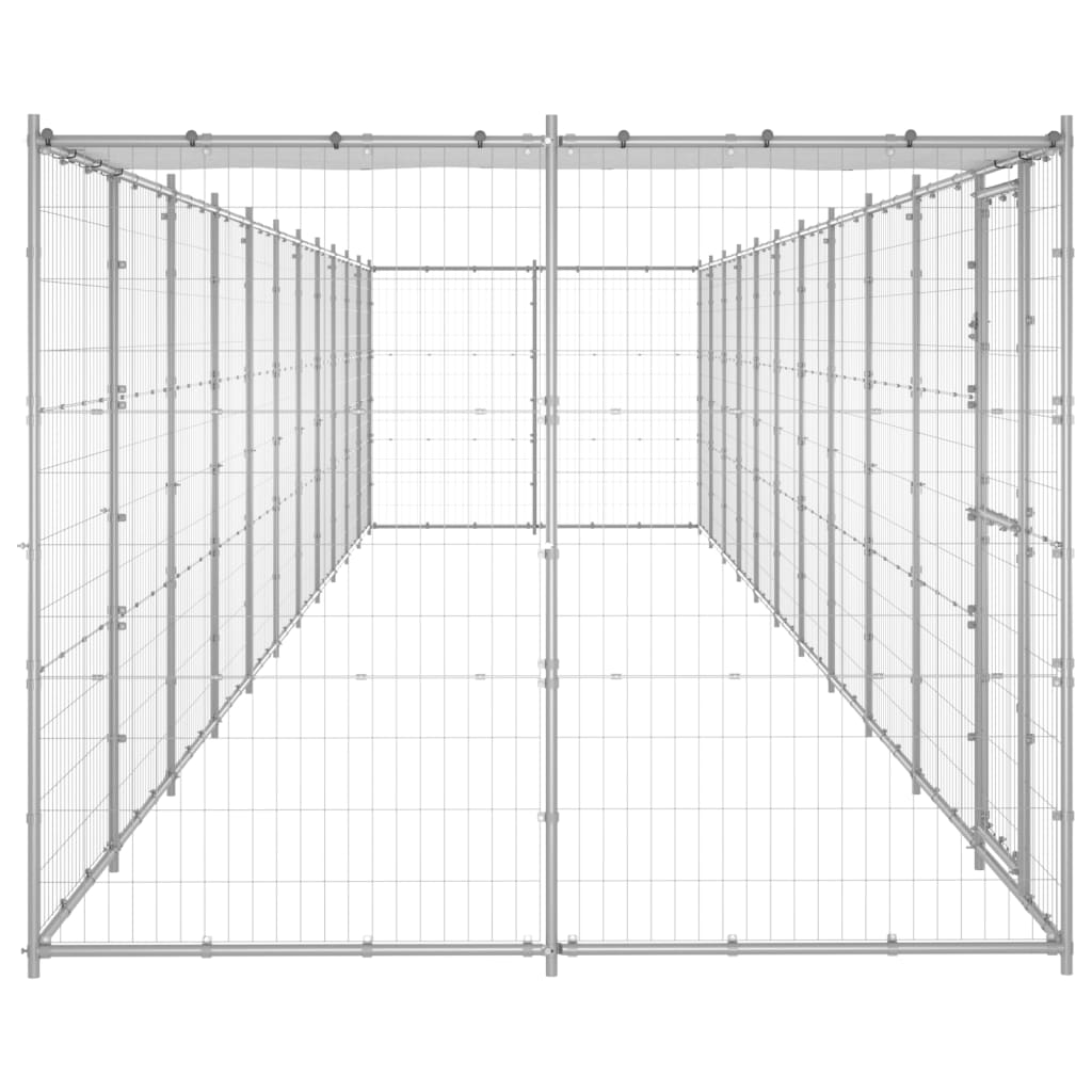 Hondenkennel Met Dak 26,62 M² Gegalvaniseerd Staal 1210 x 220 x 180 cm Zilver Ja